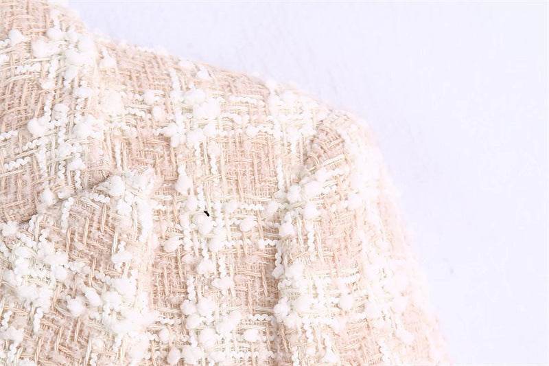 Elegant Luxury Lapel Long Sleeved Double Breasted Check tweed Blazer Women - Velora