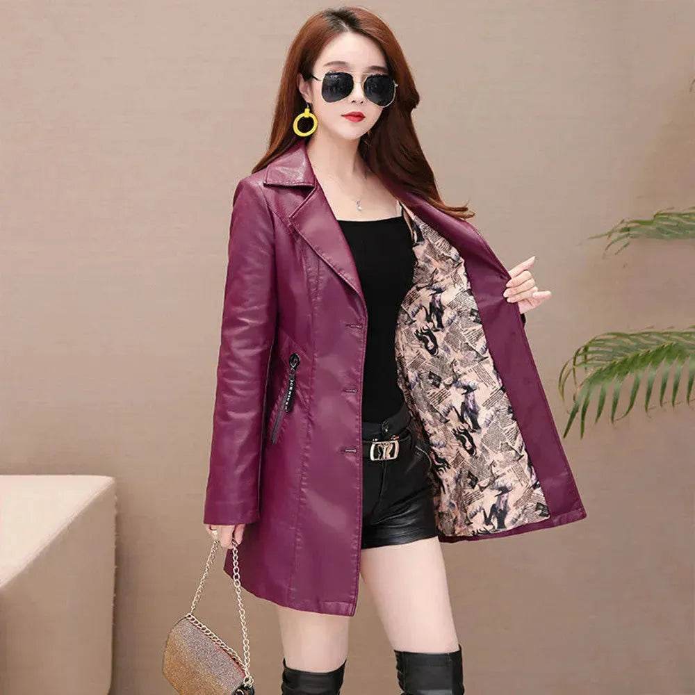 Elegant Fashion Slim fit Long Sleeve Leather Mini Blazer Dress - Velora