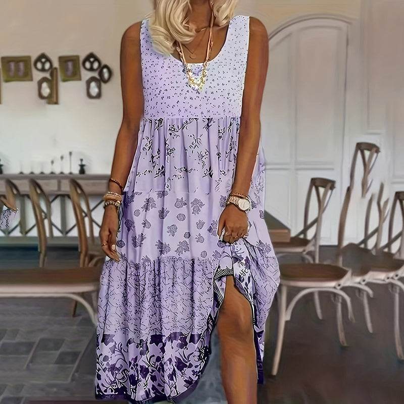 Casual Summer Boho Dress Floral Sleeveless Midi Dress - Velora