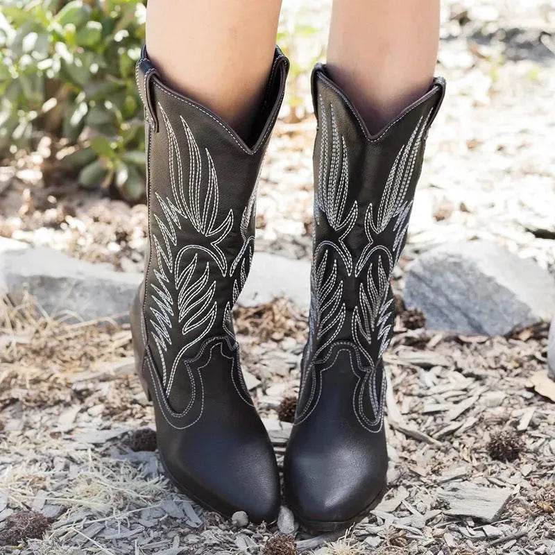 Black Western Cowboy Boots Pointed Toe Shoes Women - Velora