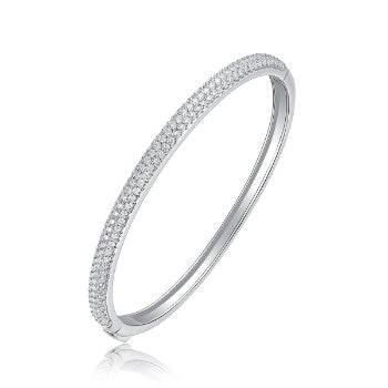 Classic Fashion Bridal Pave AAA Cubic Zirconia Princess Cut CZ Eternity Tennis Stackable Bangle Bracelet For Women, Prom, Wedding Silver Plated 7-7.5 Inch - Velora