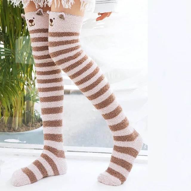 Christmas Long Socks Winter Women Striped Stockings New - Velora