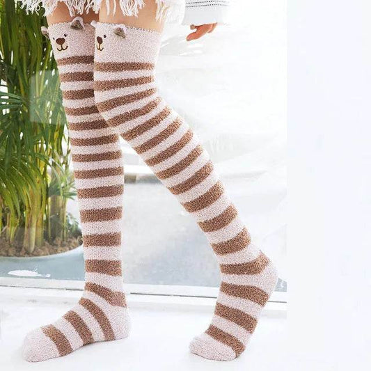 Christmas Long Socks Winter Women Striped Stockings New - Velora