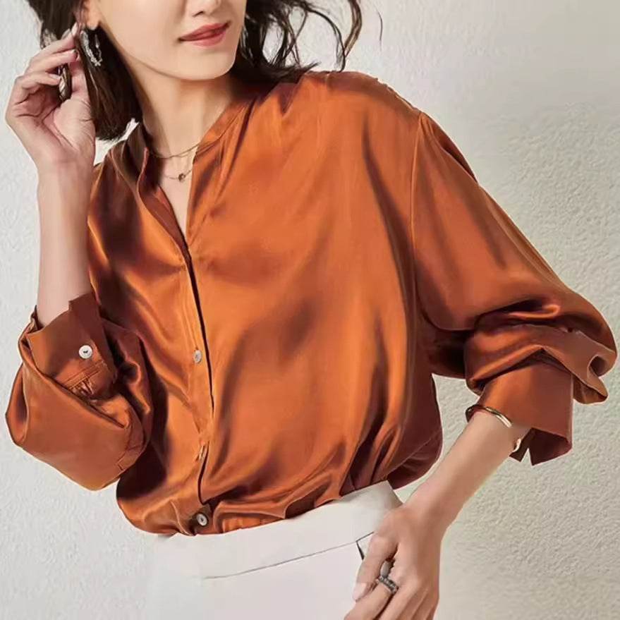 French Simplicity Loose And Lazy Style Silk Shirt For Women Autumn - Velora