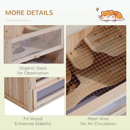 2- Tier Wooden Crafted Hamster Rodent Habitat Cage - Velora