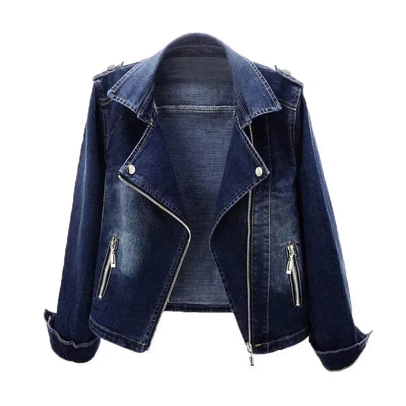 Slim Fit Stretch Suit Collar Denim Coat For Women Blue Denim Jacket for women - Velora