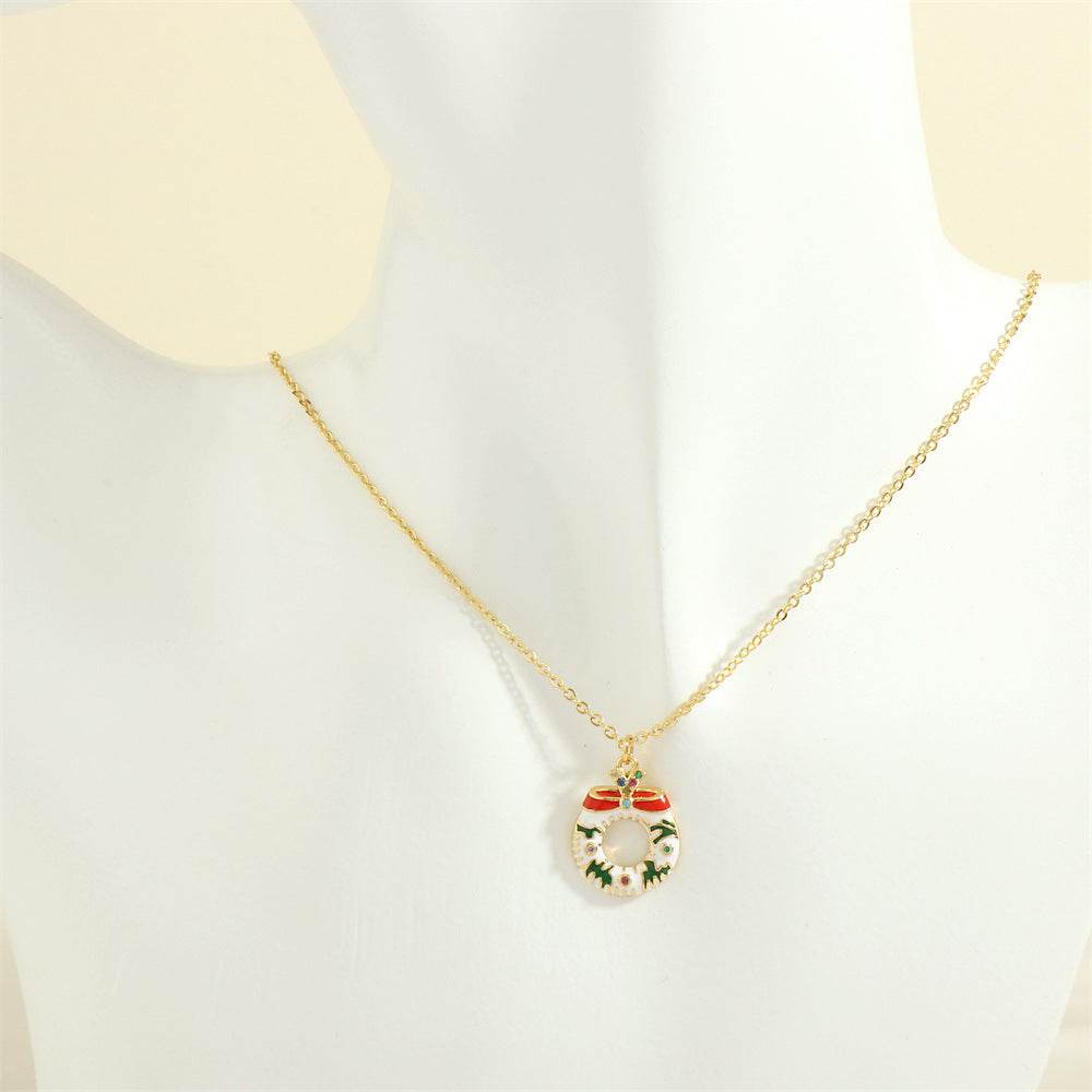Christmas Tree Santa Claus Elk Snowman Oil-drop Necklace With Colored Rhinestones Ins Festival Clavicle Chain Necklace For Women Jewelry - Velora