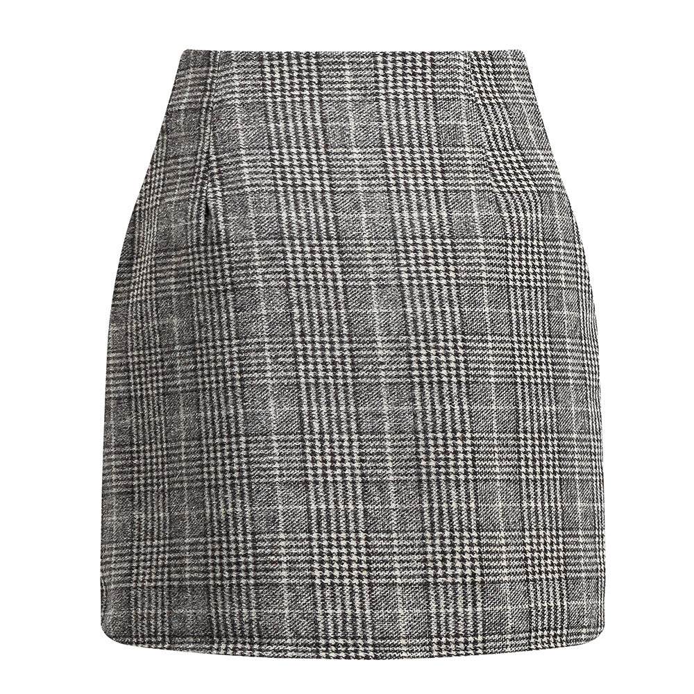 Women's High Waist Plaid Tight Pencil Wool Mini Skirt - Velora