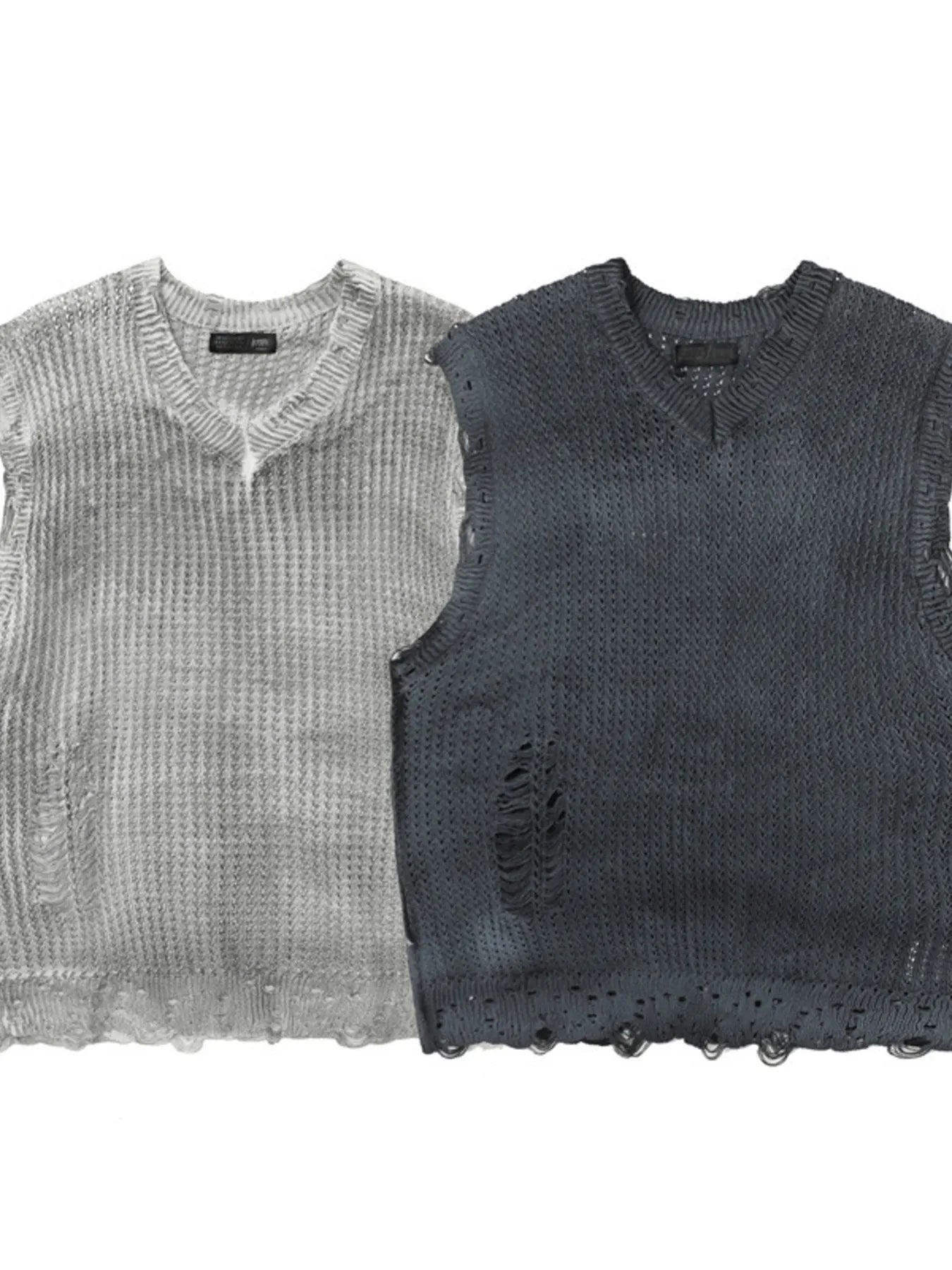 Men's Distressed Knit Vest with Frayed Edges - Velora