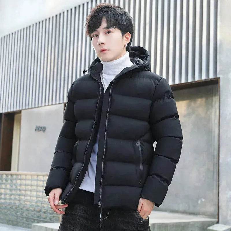 Men's Hooded Short Rain Puffer Jacket Fleece-lined Cotton Padded coat