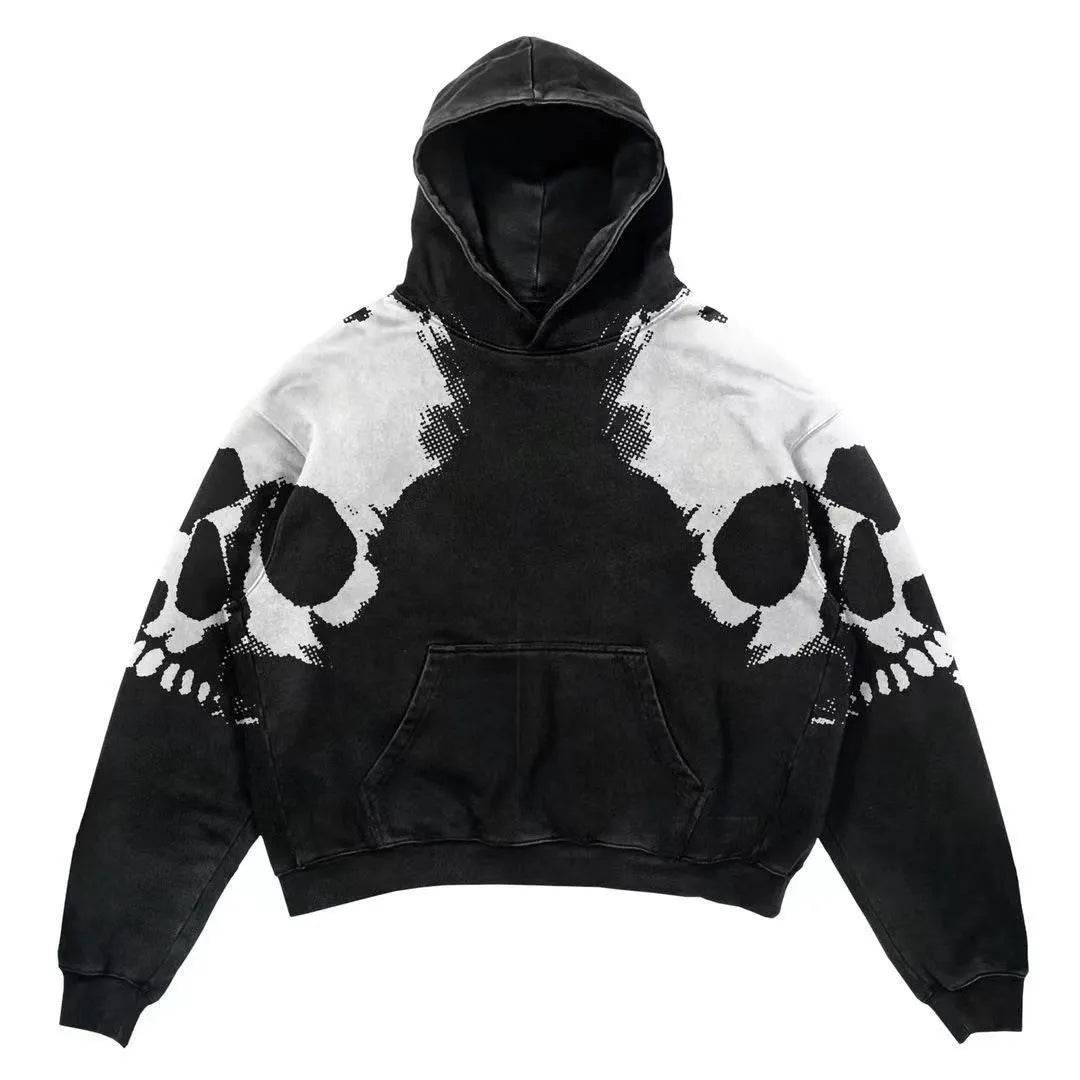 Men Skull Gothic Vintage Hoodie Sweatshirt Pullover top - Velora
