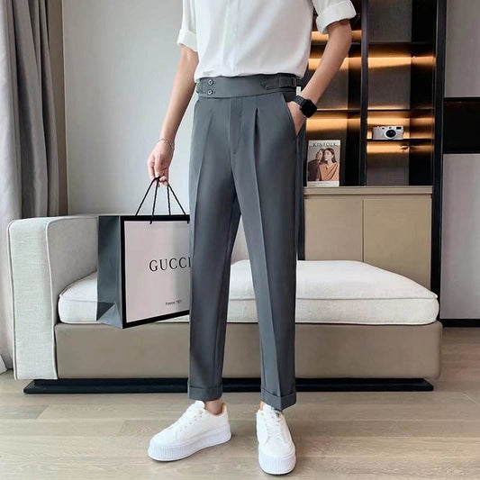 Work Office Business Formal Men's Trouser Draping Cropped Small Suit Pants Men