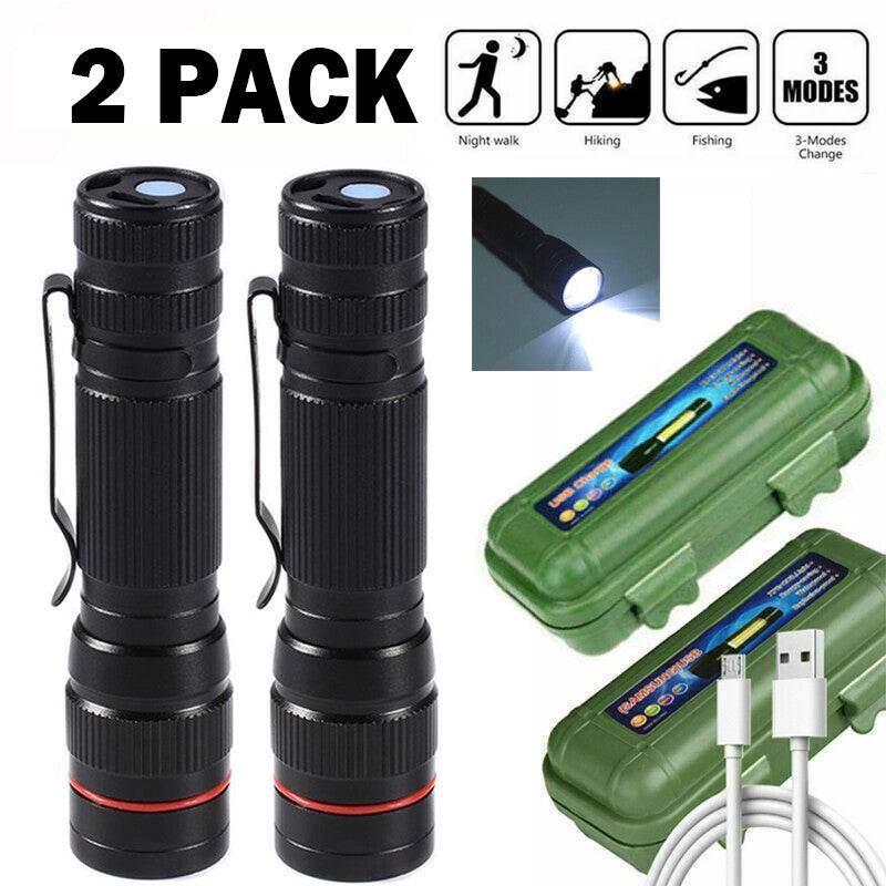 LED Military Flashlight USB Rechargeable Tactical Zoom Handheld Torch - Velora
