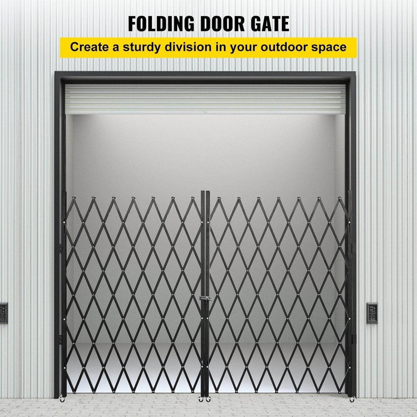 Double Folding Security Gate, 5.1 H X 10.2 W Folding Door Gate, Steel Accordion Security Gate, Flexible Expanding Security Gate, 360 Rolling Barricade Gate, Scissor Gate Or Door With Keys - Velora