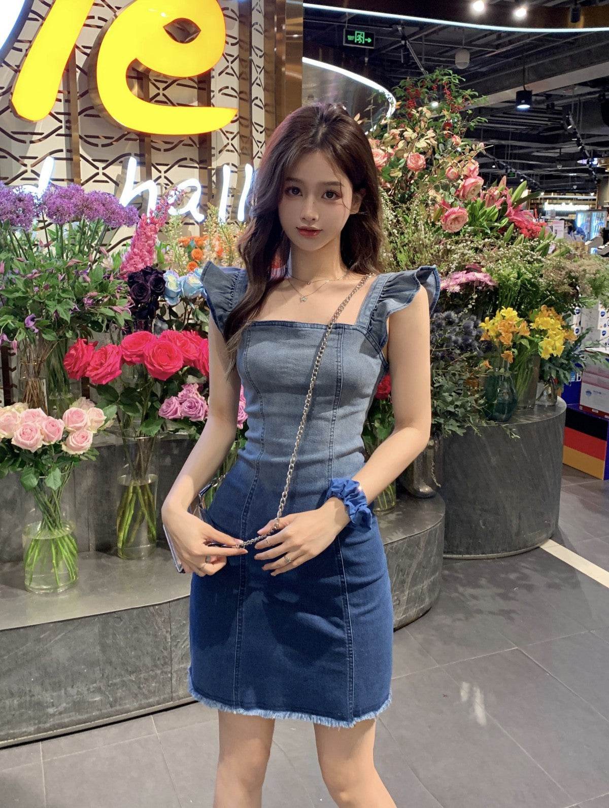 Women's Fashion Casual short sleeve Mini Denim Dress - Velora