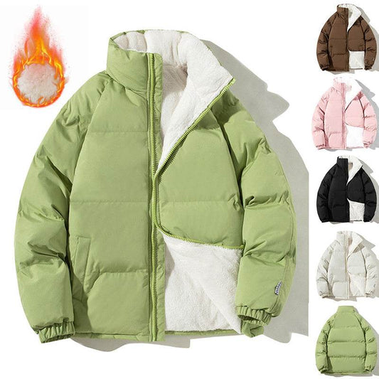 Couples Stand-up Collar Coat With Pockets Fashion Winter Warm Plush Thickened Jacket For Women Men Loose Outwear Top Clothing - Velora