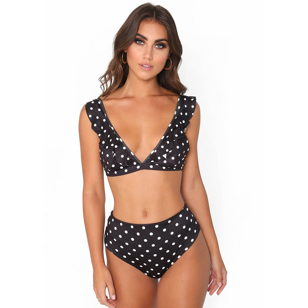 2pcs Black And White Polka Dot Print Swimsuit - Velora Luxury Fashion