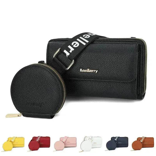 2pcs Lychee Texture Composite Bag Fashion Mobile Phone Bag With Small Coin Purse Letter Print Zipper Crossbody Shoulder Bag - Velora