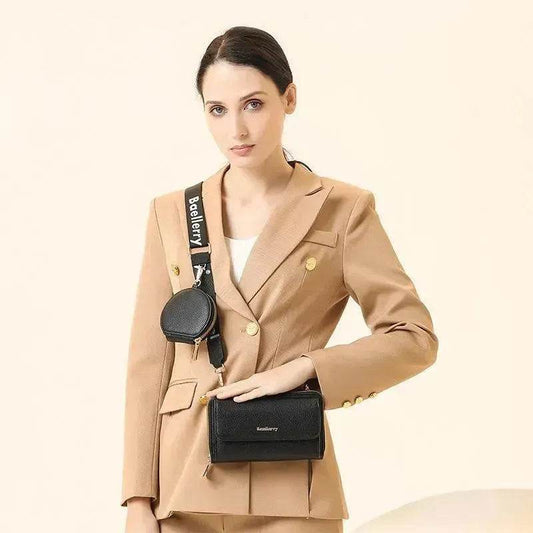 2pcs Lychee Texture Composite Bag Fashion Mobile Phone Bag With Small Coin Purse Letter Print Zipper Crossbody Shoulder Bag - Velora