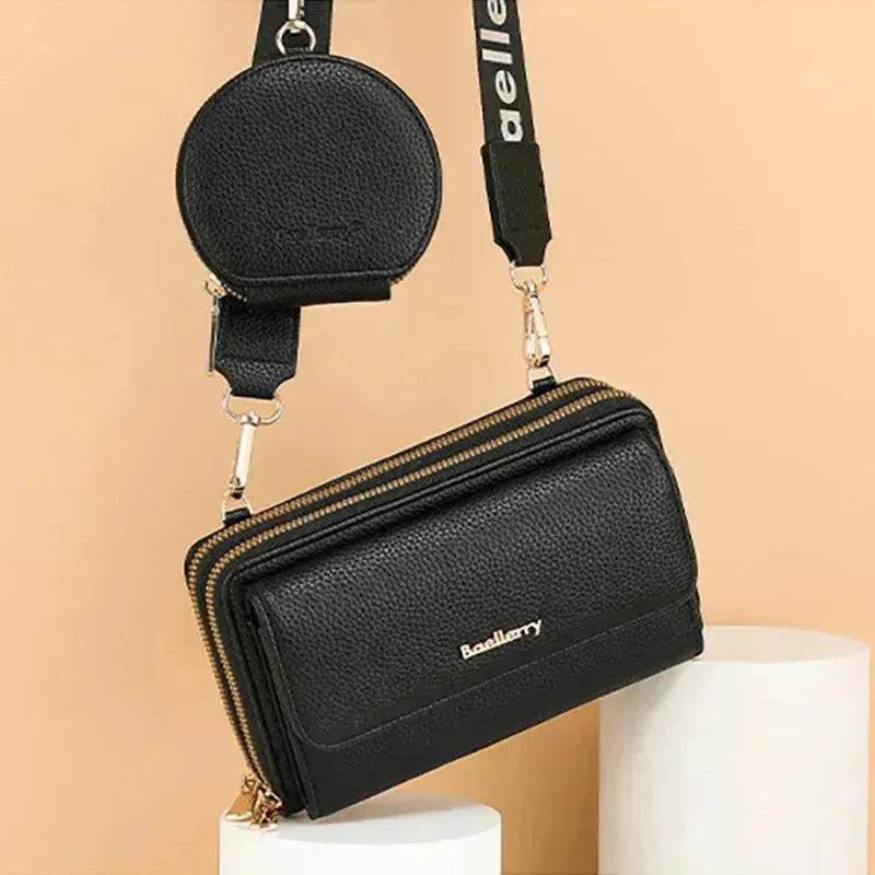 2pcs Lychee Texture Composite Bag Fashion Mobile Phone Bag With Small Coin Purse Letter Print Zipper Crossbody Shoulder Bag - Velora