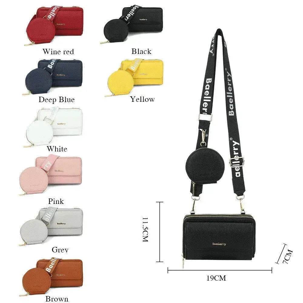 2pcs Lychee Texture Composite Bag Fashion Mobile Phone Bag With Small Coin Purse Letter Print Zipper Crossbody Shoulder Bag - Velora