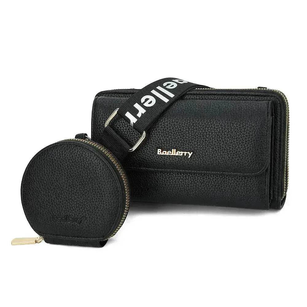 2pcs Lychee Texture Composite Bag Fashion Mobile Phone Bag With Small Coin Purse Letter Print Zipper Crossbody Shoulder Bag - Velora