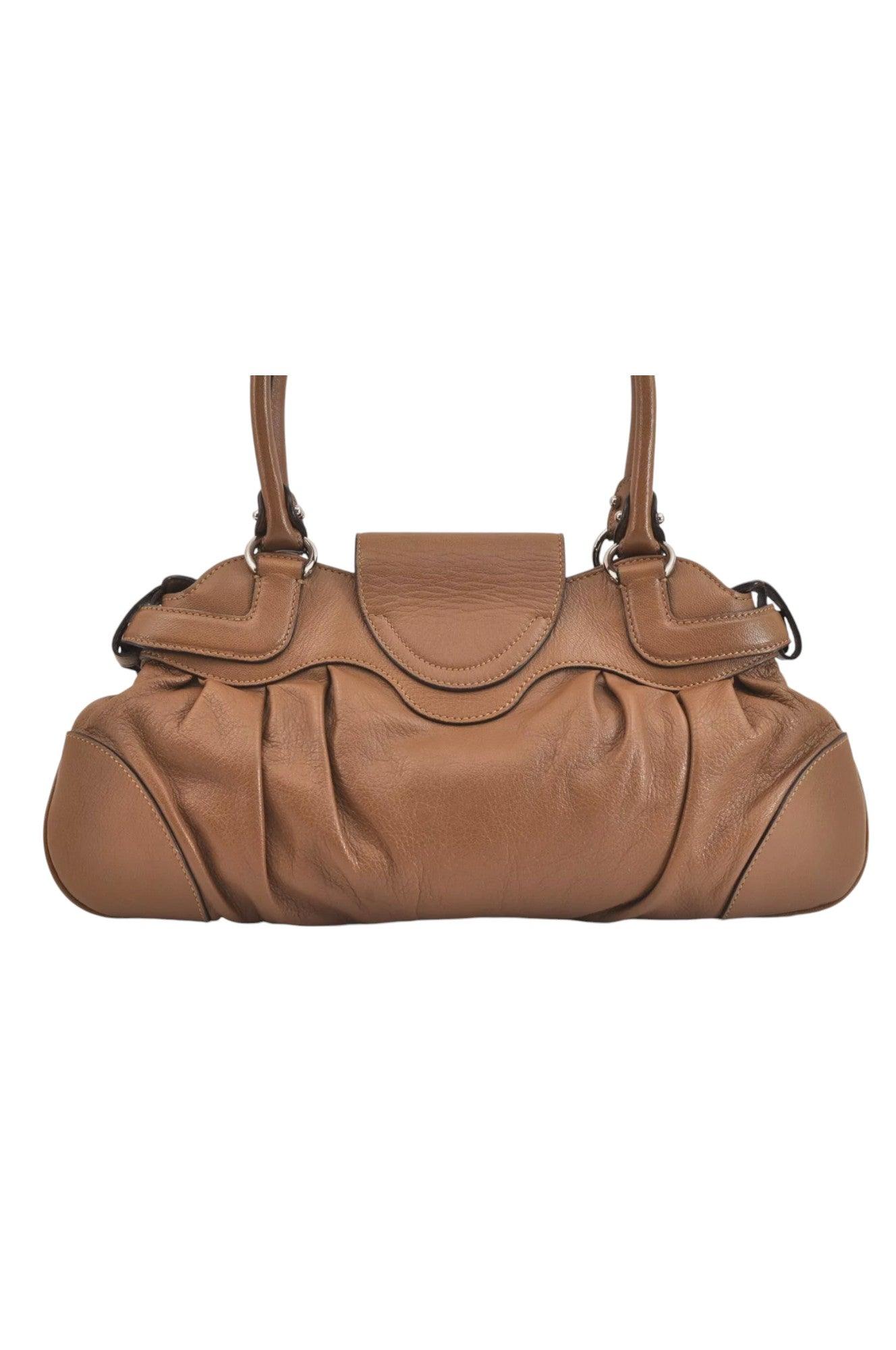 Salvatore Ferragamo Gancini Leather Shoulder Hand Bag Brown 7570K - Velora