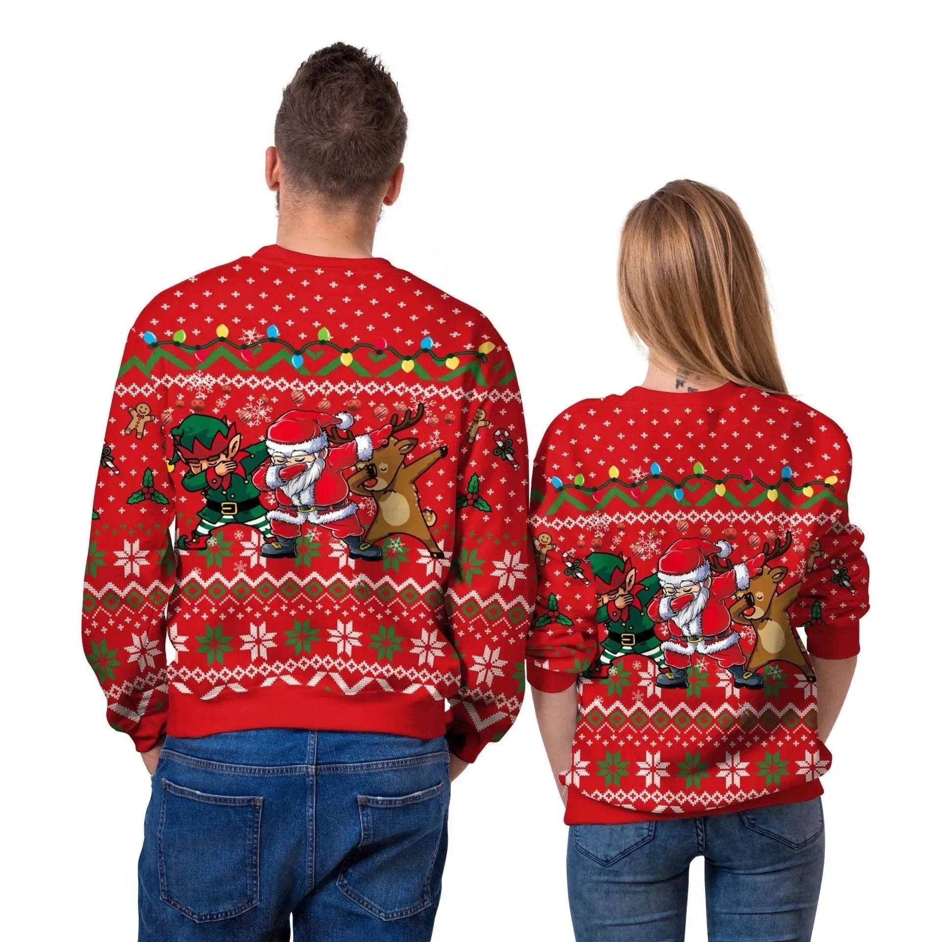 Men And Women Digital Printing Christmas Round Neck Sweater Tops - Velora