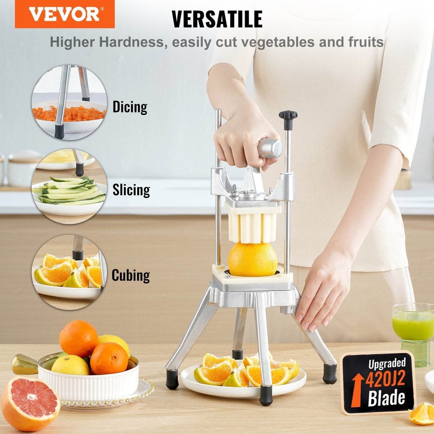 Commercial Vegetable Fruit Chopper, Stainless Steel French Fry Cutter With 4 Blades - Velora
