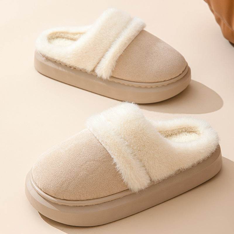 Fashion Warm Cotton Slippers For Women Leisure Thick Bottom Non-slip Plus-velvet House Shoes Winter Bedroom Floor Suede Slipper - Velora
