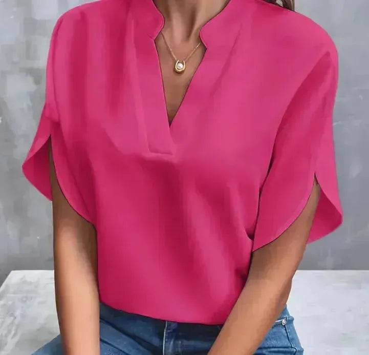 Summer Short-sleeved Chiffon Shirt New V-neck blouse Women's Casual Versatile Clothing Evening Tops for Women - Velora