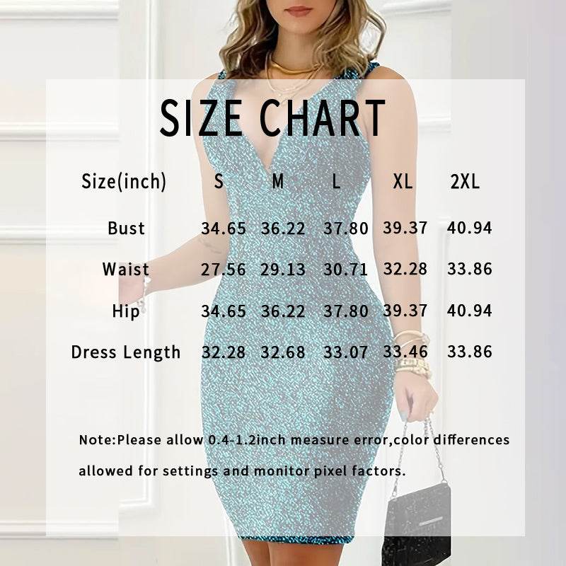 Women's Sequin Knee Length Cocktail Dress Deep V Neck Body fitted Evening Dinner Party Dress - Velora