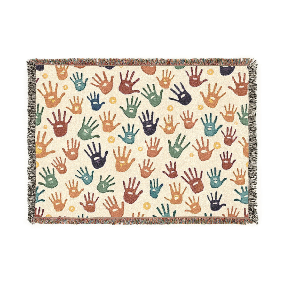 Handprint Pattern Woven Blanket – Colorful Boho Throw for Kids & Home Décor