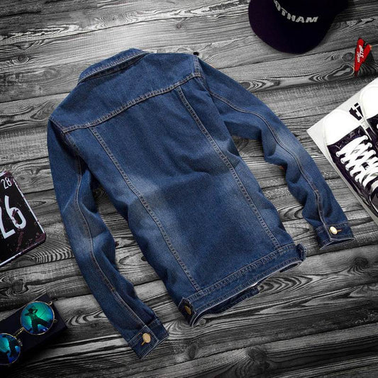 Fashion lapel men's denim jacket jacket men casual Jeans - Velora