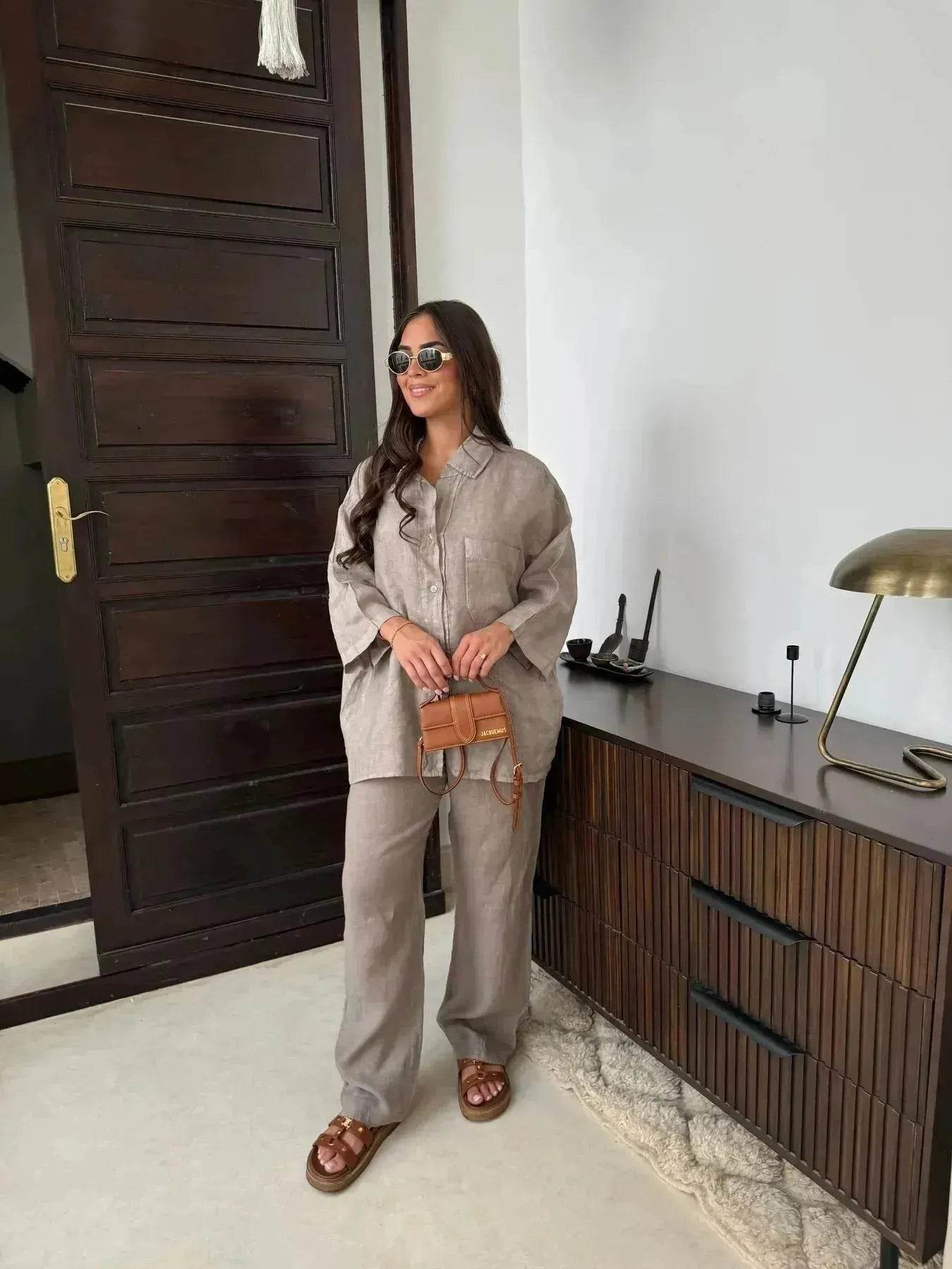 Casual Women Wide Leg Pants Long Sleeves Shirt Sets Ladies Loose High Street 2 Piece Outfits Pant co ords for Women Trouser co ords for Women - Velora