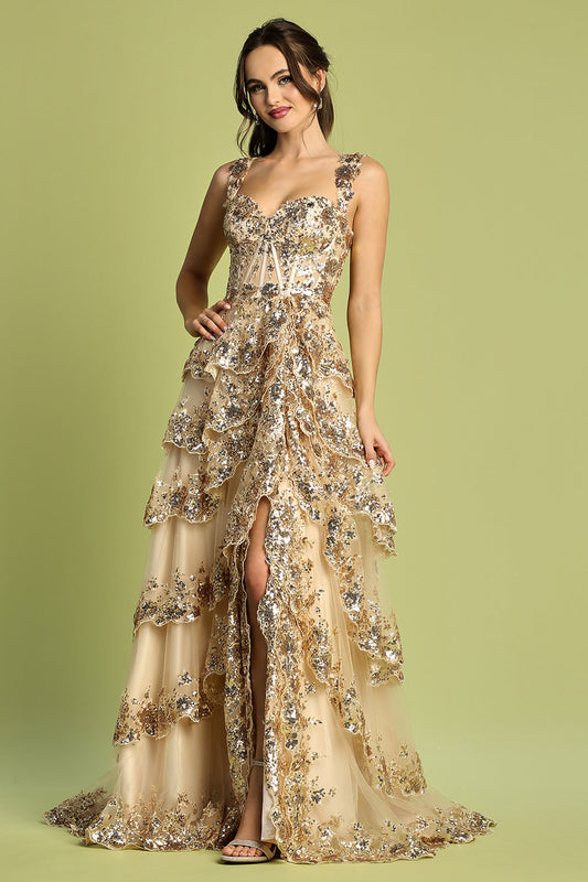 TIERED RUFFLE A LINE DRESS