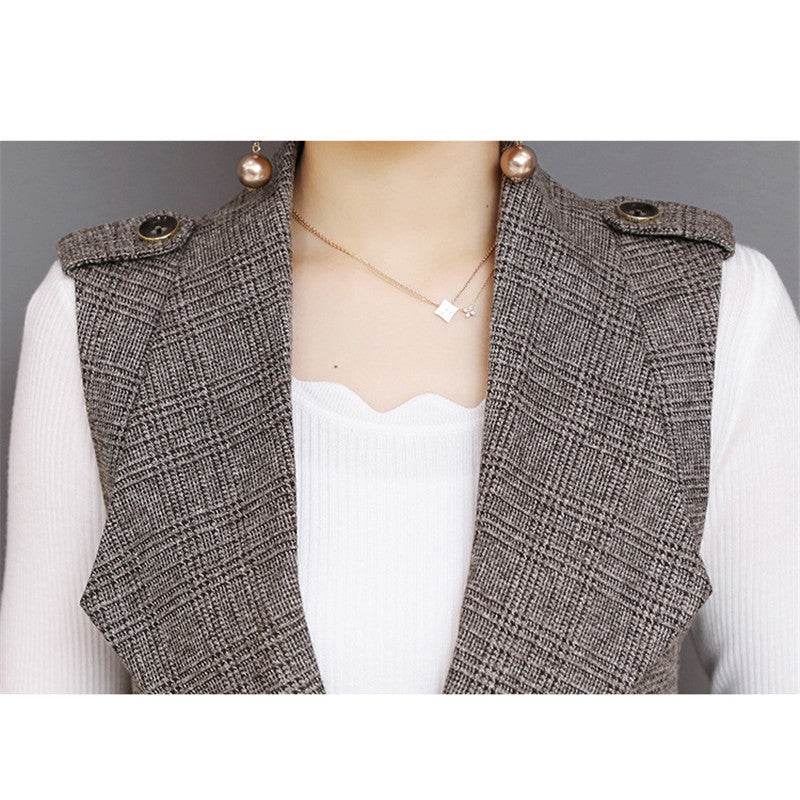 Plaid Long Blazer Vest Women Sleeveless Jacket - Velora