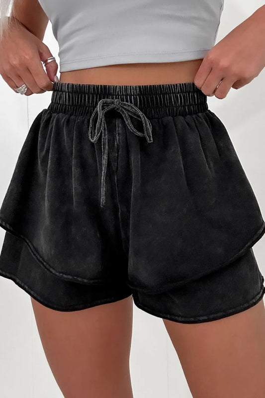 Mineral Wash French Terry High Waist Casual Shorts - Velora