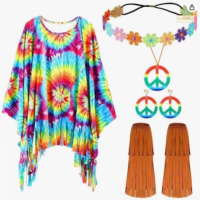Tie Dye Cloak Costume Halloween Party Clothing Suit - Velora