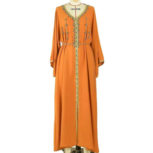 Luxury Hand-stitched Diamond Sleeve Dress Middle East Dubai Abaya Dress Fancy Summer Abaya Turkey Embellished Abaya dress - Velora