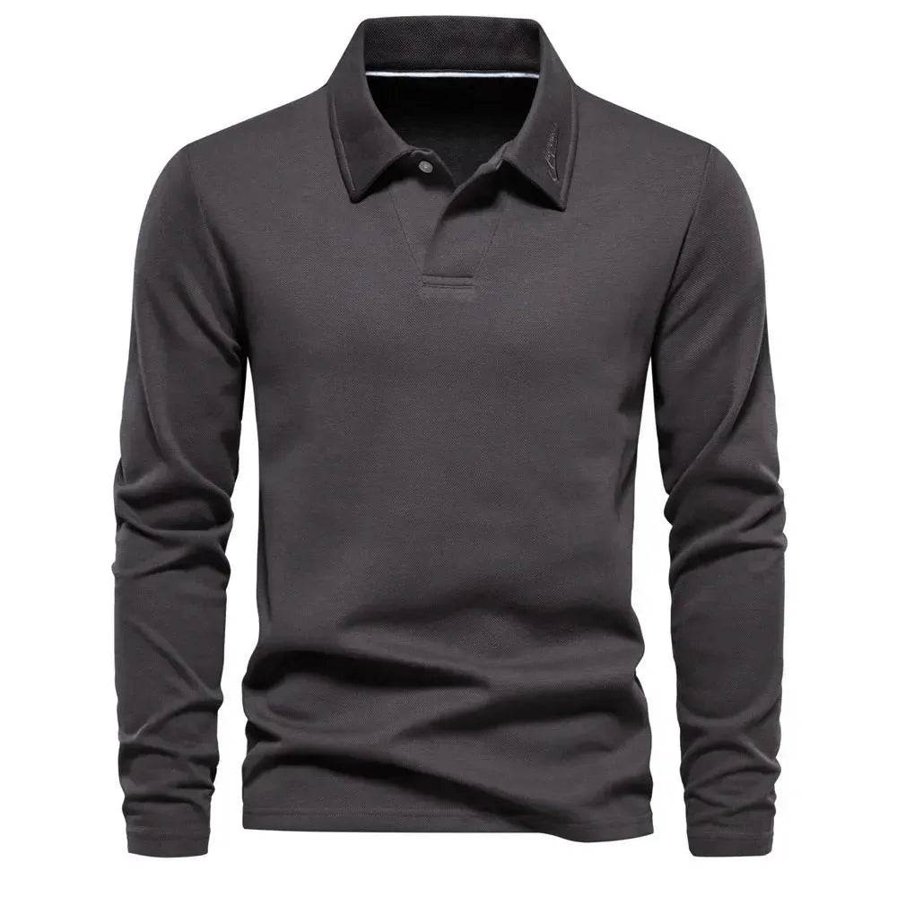 Fashion Plain Lapel Long-sleeved Polo Shirt Men's Casual Autumn Polo sweatshirt - Velora