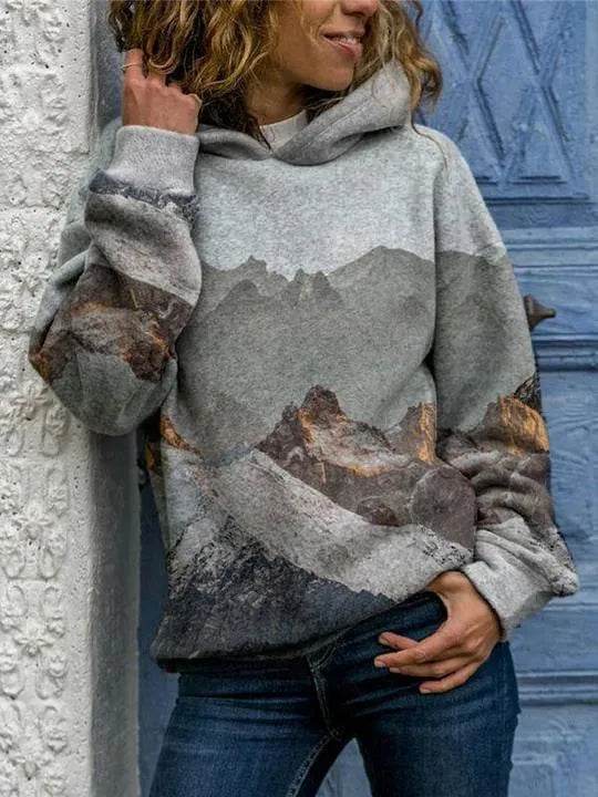 Hooded Long Sleeve Digital Printing Loose Casual Sweater For Women - Velora