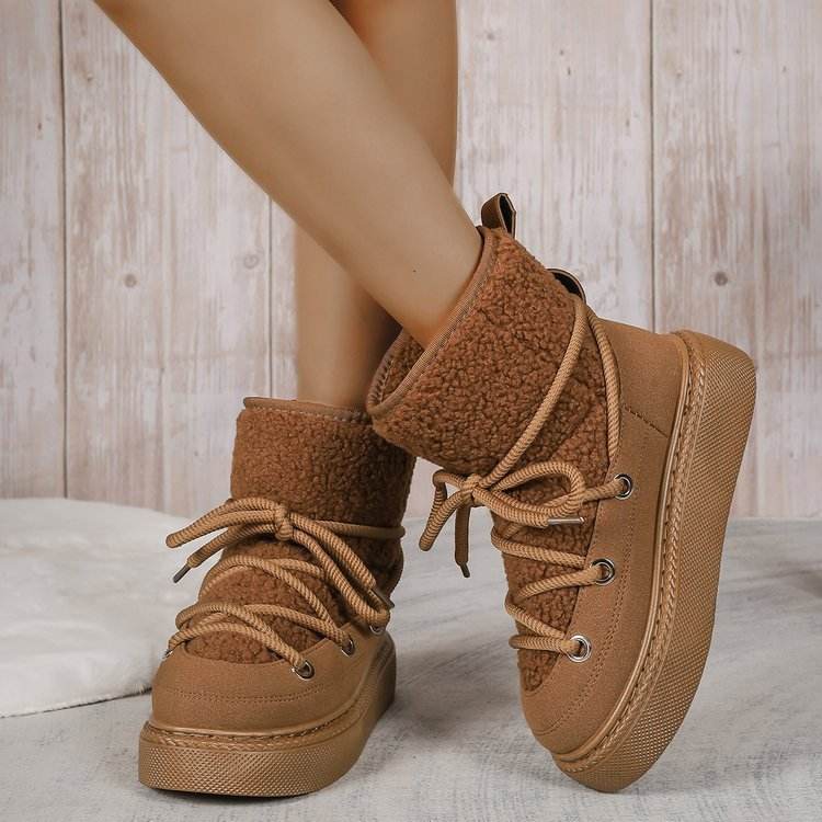Plus Size Platform Cross Strap Snow Boots - Velora