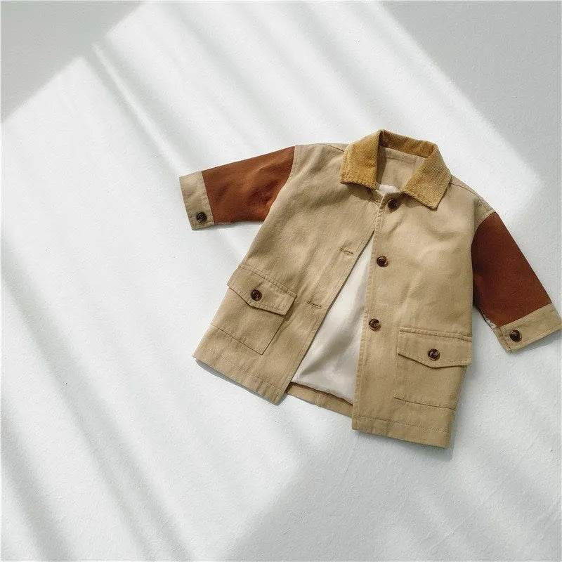 Windbreaker Sleeve Color Contrast Small Lapel Medium Long jacket kids - Velora