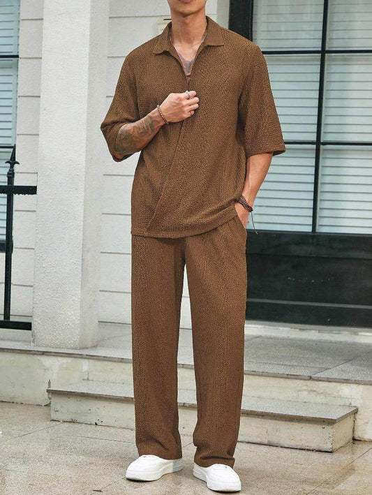 Commuter Suits Summer Short-sleeved Top And Loose Straight Trousers Casual Outfits Outdoor Mens Clothing - Velora
