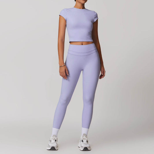 2pcs Nude feel short sleeve Workout Clothes for women Yoga Gym Clothes set - Velora