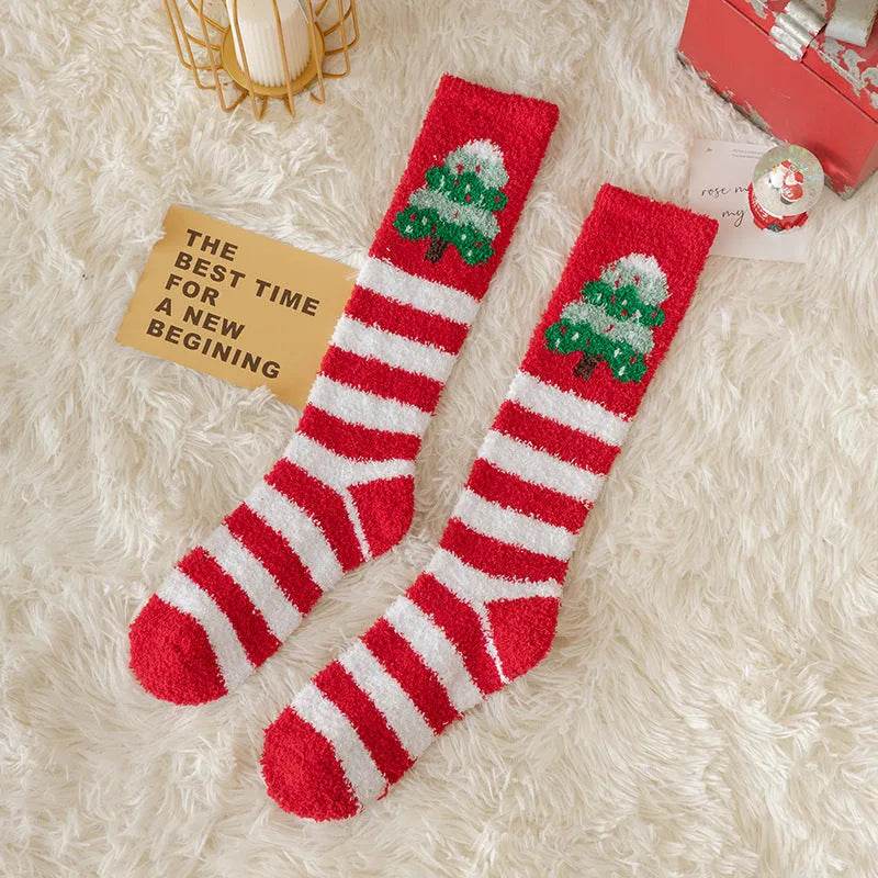 Coral Fleece Stockings Cartoon Thermal Christmas Room Socks - Velora