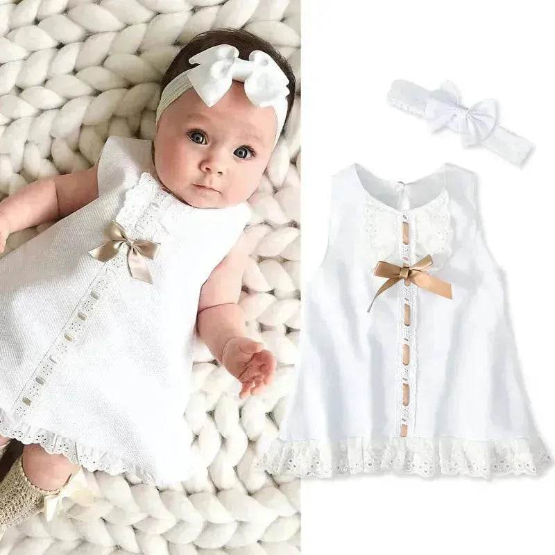Girls baby sleeveless bow skirt Dress Christening Dress Baby girl Dress Baptism Gown - Velora