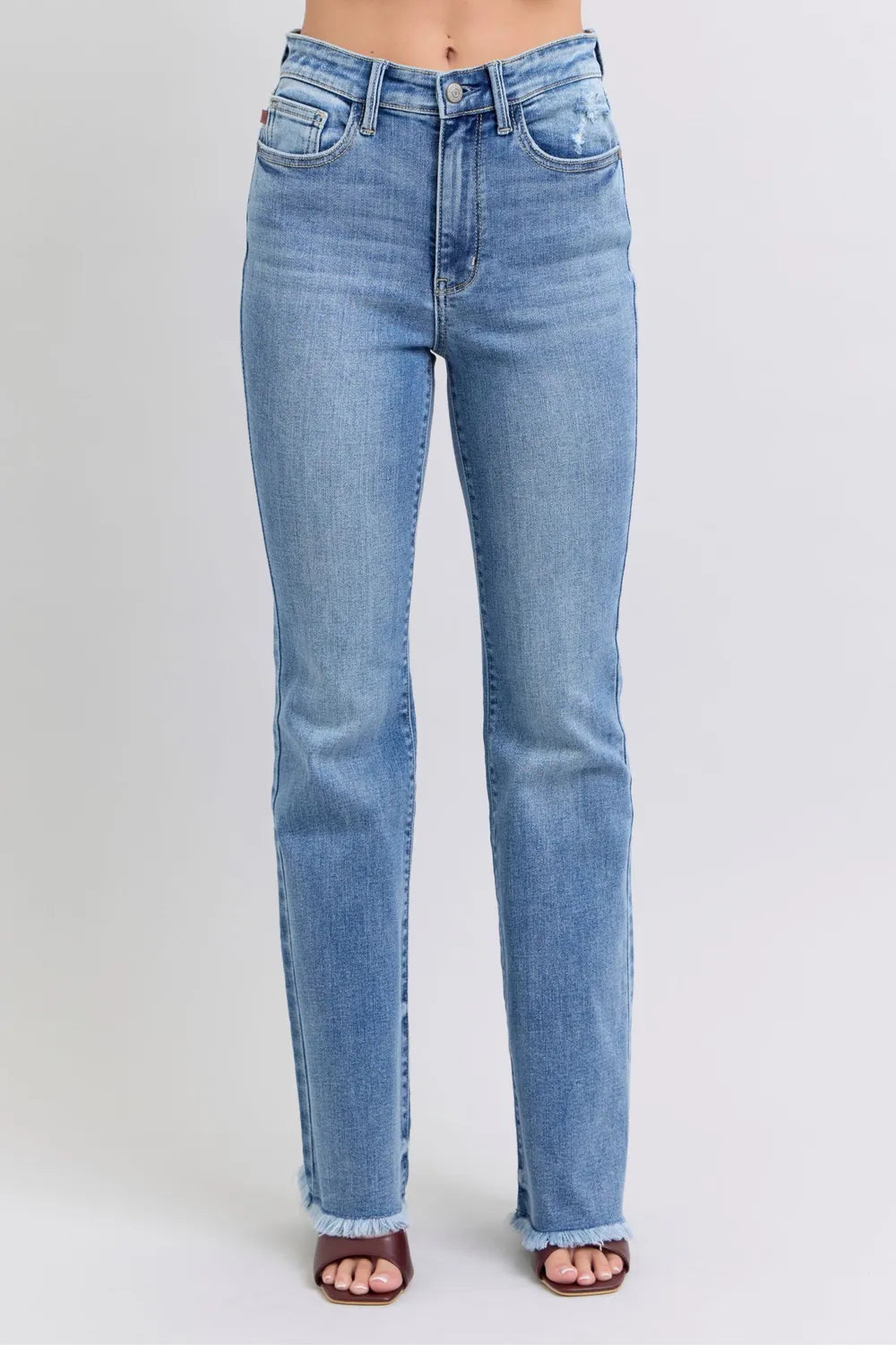 Judy Blue Full Size Raw Hem High Rise Bootcut Jeans - Velora