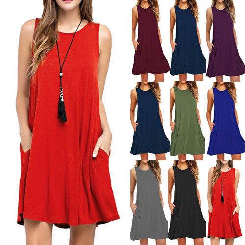 Casual Summer dress Women Pocket Dress Ladies beach mini dress - Velora